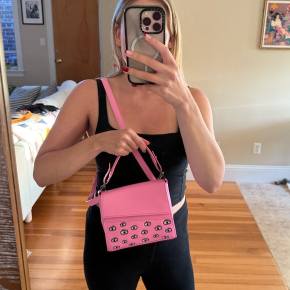 Anastasio Micro Crossbody Handbag Bubblegum Pink Leather - Eyes Embroidery - Picture 8 of 11